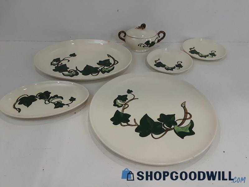 PoppyTrail California Ivy Hand Painted 6pc Serving Plates & Sugar Bowl + More