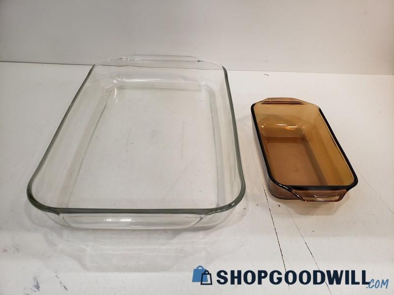 2pc Pyrex & Anchor Hocking Casserole Dish, Bread Loaf Pan Ovenware Baking 