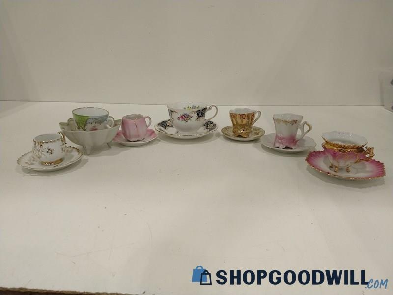 14pc Vintage Dainty China Tea Cup & Saucer Plates Multi Colored Various Brands