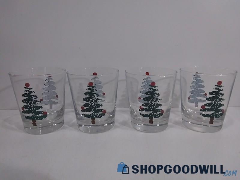 Anchor Hocking Christmas Tree Glass Cup Set of 4
