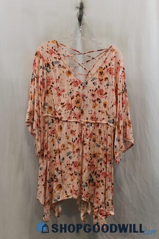 NWT Torrid Womens Pink Floral Bell Sleeve Shark Bite Tunic Sz L