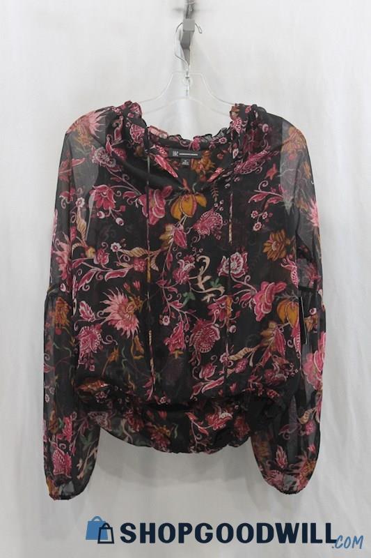 NWT INC Womens Black/Purple Floral Pattern Blouse Sz M