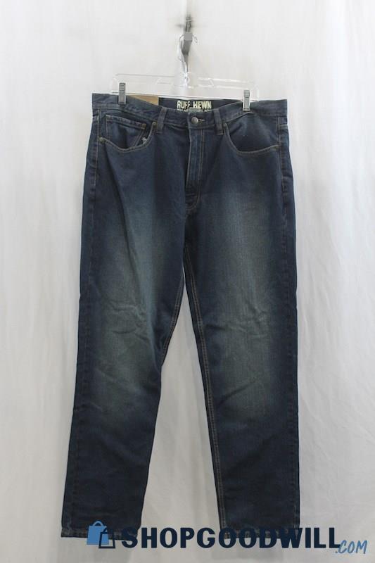 NWT Ruff Hewn Mens Dark Blue Washed Straight Leg Jeans Sz 36x32