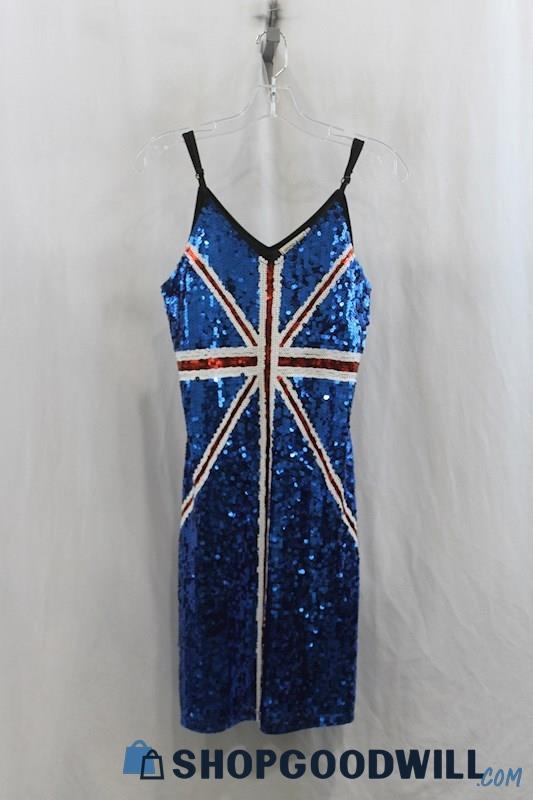 Anna-Kaci Womens Blue/Red Sequence United Kingdom Pattern Tank Dress Sz S