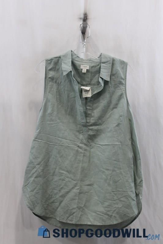 NWT J.Crew Womens Sage Green 1/4 Button Down Tank Blouse Sz L