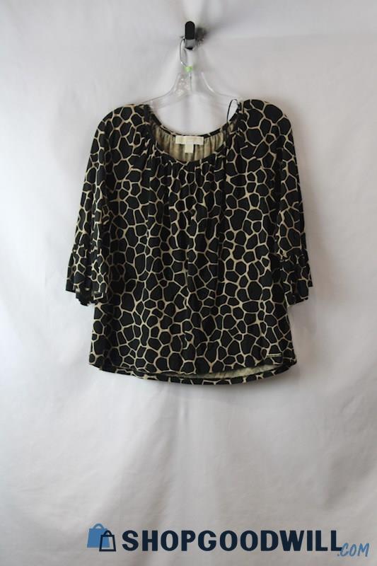 Michael Kors Women's Black/Beige Crack Patterned 1/2 Sleeve Top sz L