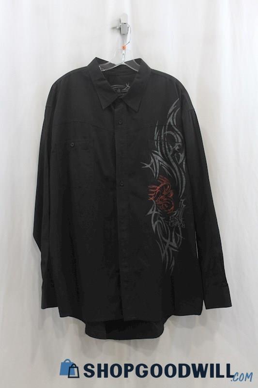 Legendary Men's Black Graphic Side Button Up Shirt SZ 2XL 