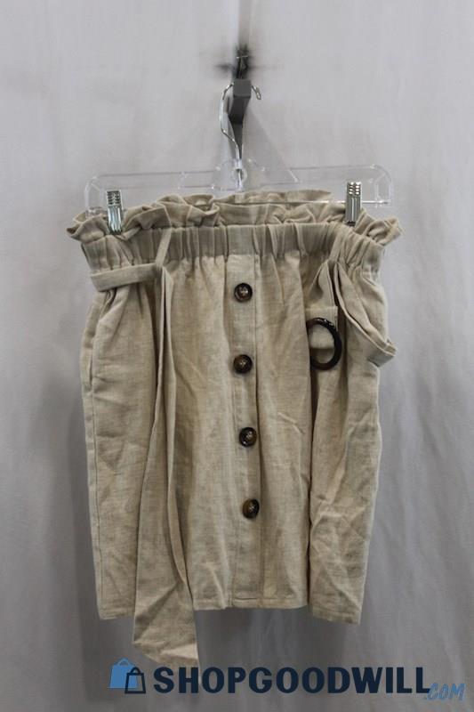 NWT Everly Womens Heather Oat Belted Linen Blend Skirt Sz M