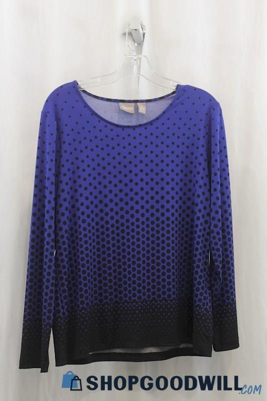 Chicos Womens Royal Blue/Black Ombre Long Sleeve Shirt Sz M