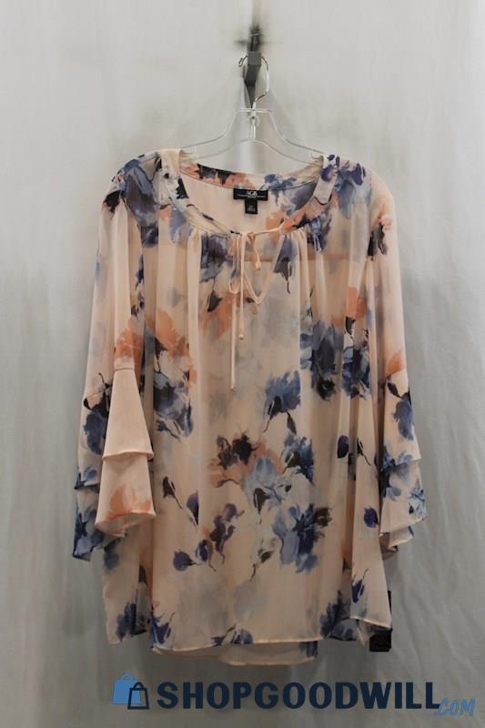 AGB Womens Pink/Blue Floral Print Blouse Sz 2X