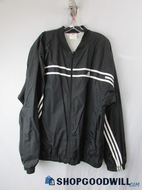 Adidas Men's Black/White Striped Windbreaker Full Zip Jacket SZ XL