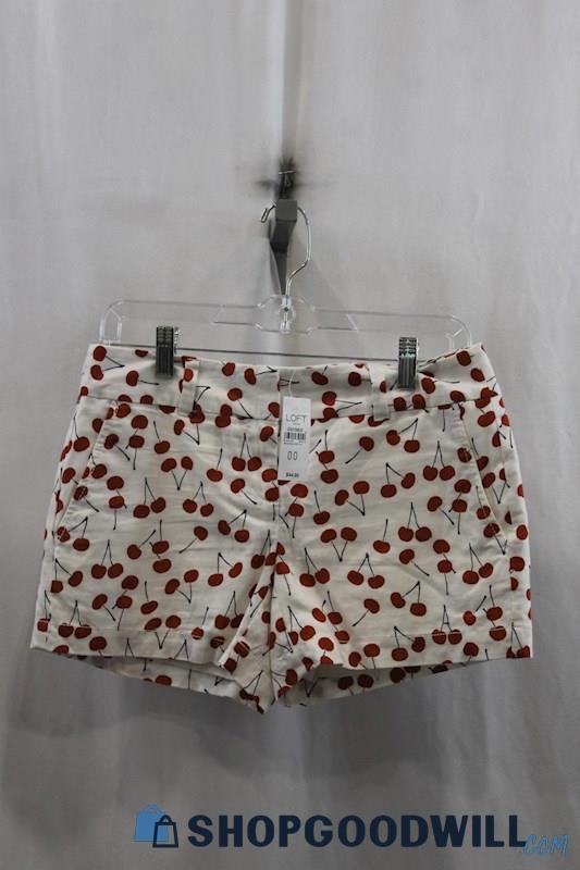 NWT Loft Womens White/Red Cherry Pattern Chino Shorts Sz 00