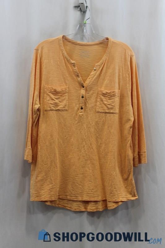 Chico's Women's Peach Half Button Up Sheer Blouse SZ L