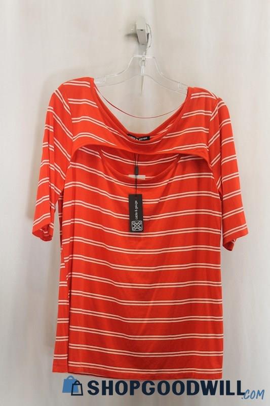 NWT Cable & Gauge Womens Red/White Stripe Cut-Out Front Blouse Sz XL