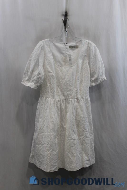 NWT Loft Womens White Textured Flare Dress Sz 0