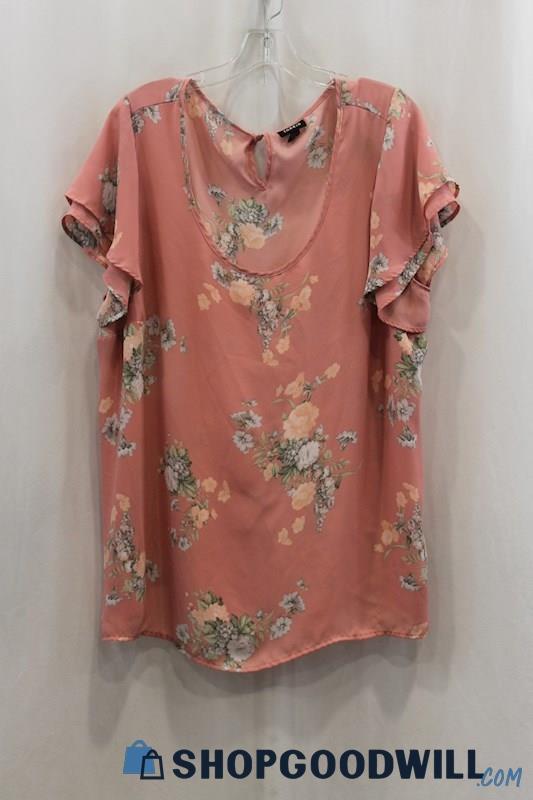 Torrid Women's Pink/White Floral Print Sheer Blouse SZ 2X