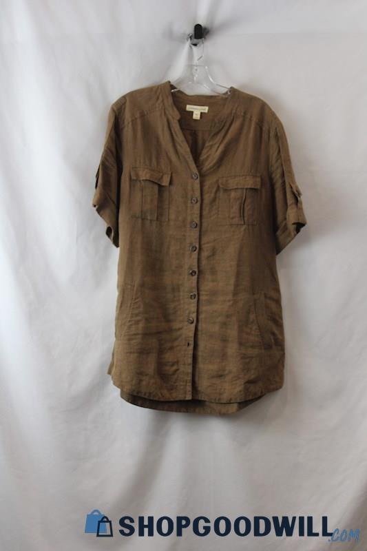 Coldwater Creek Women's Brown Button Up Short Sleeve Oversized Shirt SZ L