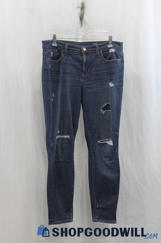 J.Crew Womens Dark Blue Distressed Skinny Jeans Sz 32