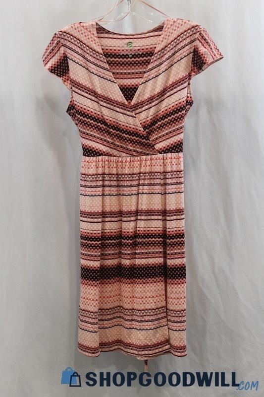 Dakini Women's Pink/Red Design Pattern Crossover Sheath Dress SZ S