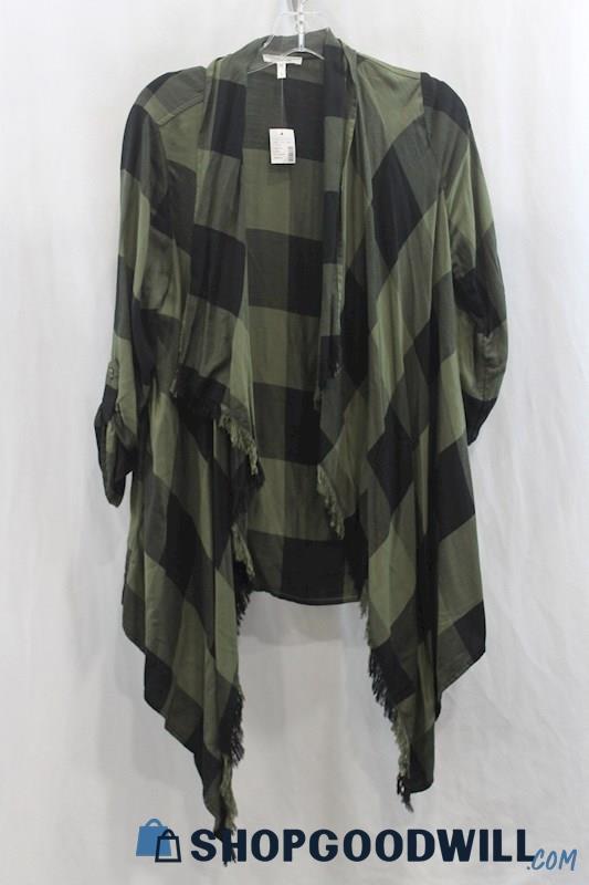 NWT Maurices Women's Green/Black Plaid Open Cardigan SZ S