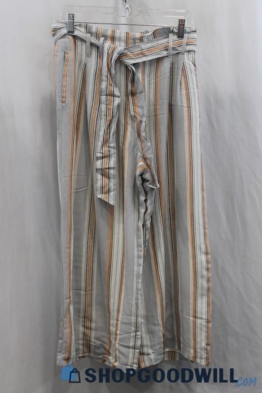 NWT Skies Are Blue Women's Blue/Orange Pinstripes Paperbag Pant SZ M