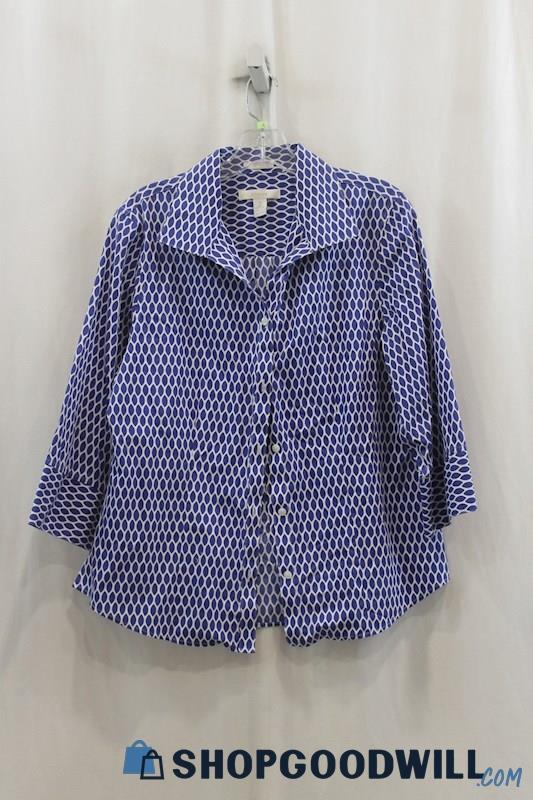 Chico's Women's Blue/White Pattern Button Up Shirt SZ L