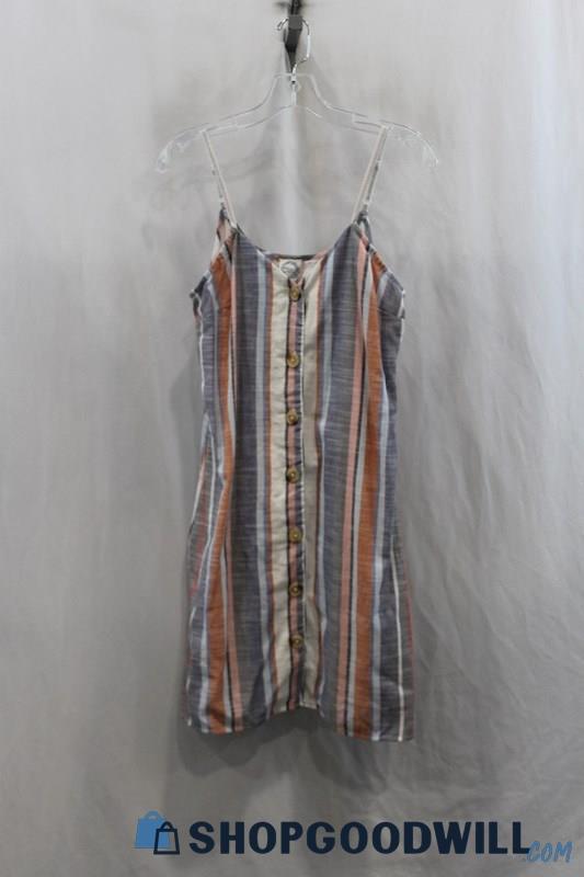 NWT Blue Rain Womens Blue/Orange Stripe Button Down Sundress Sz S