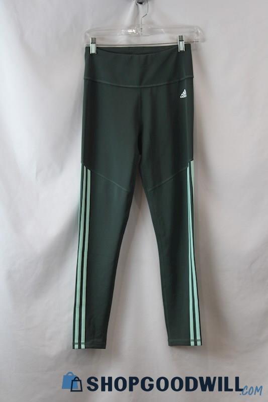 Adidas Women's Green Striped Ankle Leggings sz S