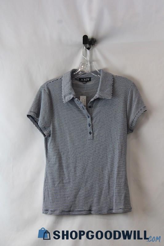 NWT J.Crew Women's Navy/White Striped Henley Short Sleeve Shirt SZ L