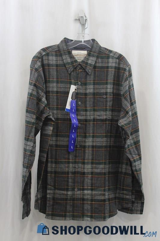 NWT Weatherproof Mens Gray/Dark Green Plaid Flannel Sz L