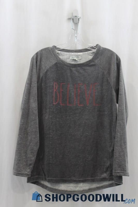 Rae Dunn Womens Heather Charcoal Graphic Sweatshirt Sz M