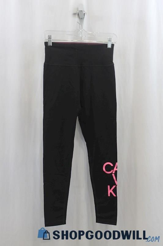 NWT Calvin Klein Womens Black/Pink Ankle Logo Leggings Sz S