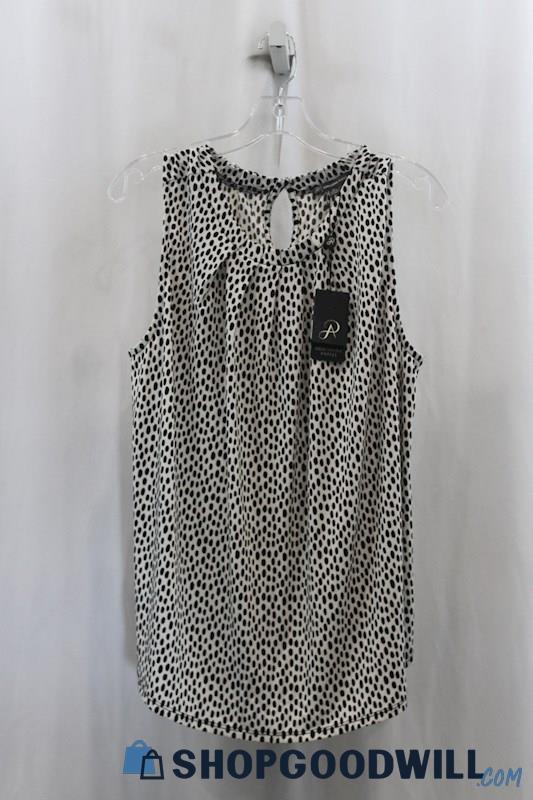 NWT Adrianna Papell Womens White/Black Pattern Tank Blouse Sz XL