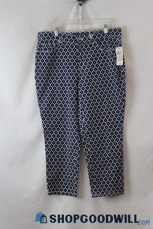 NWT Charter Club Women's Blue/White Geo Patterned Slim Ankle Pants sz 12