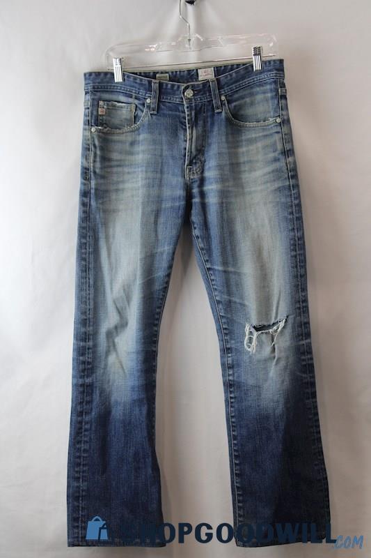 AG Adriano Goldschmied Women's Blue Distressed Straight leg Jean SZ 31R