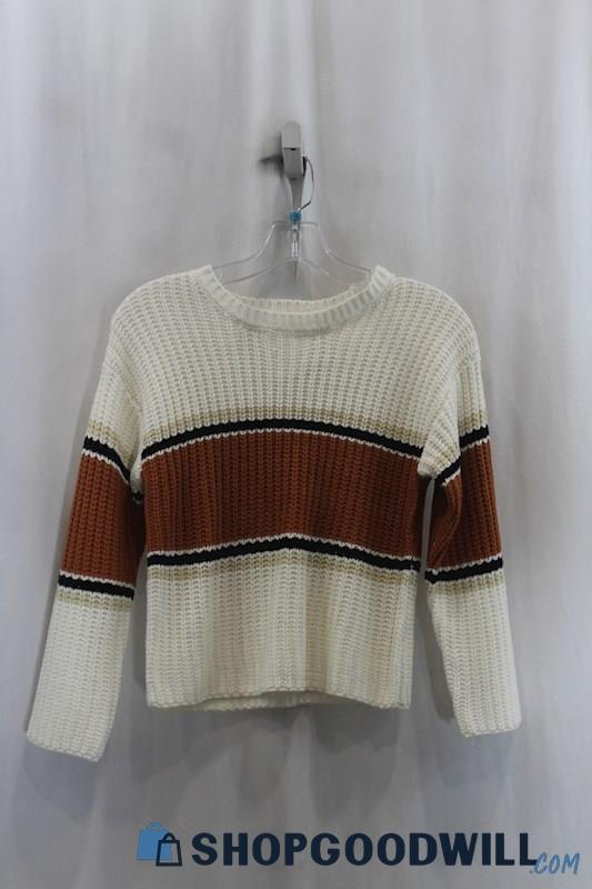 NWT Chole + Cyrus Women's White/Brown Knit Crop Sweater SZ M