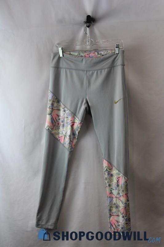 Nike Women's Light Gray/Floral Leg Detail Ankle Legging SZ XL