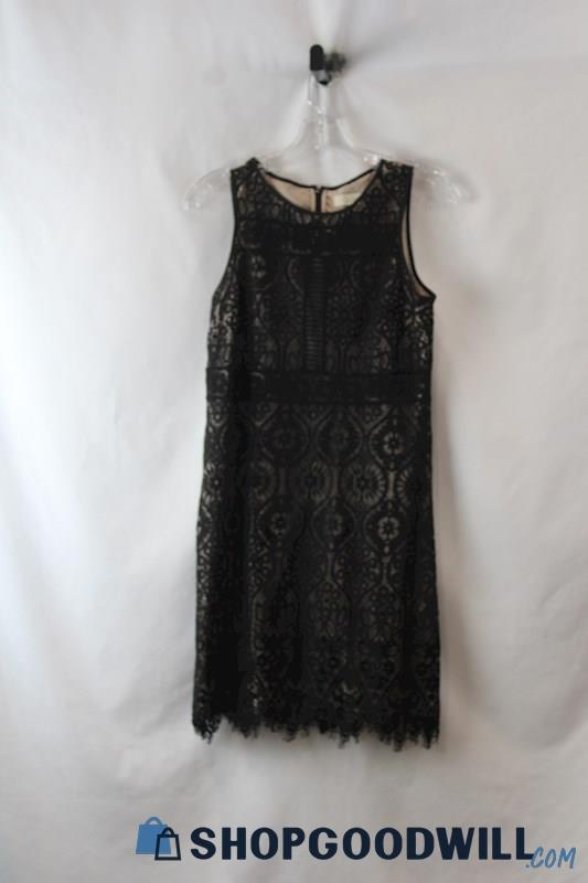 LOFT Women's Black Crochet Overlay Fray Hem Dress SZ 8P