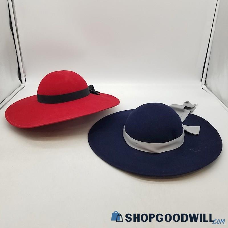 Lot of 2 Pappagallo Ribbon Bands Red/Blue Felt Floppy Hats