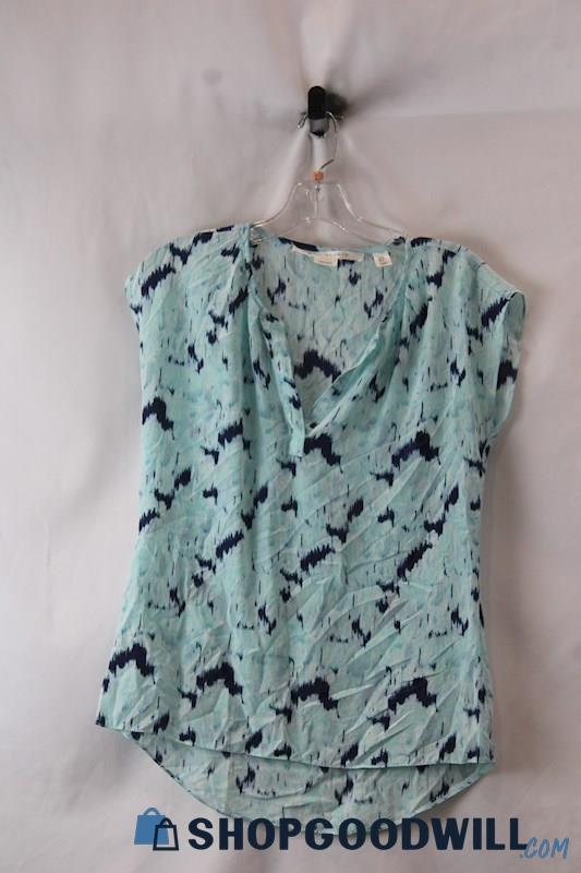 Max Studio Women's Blue Patterned Lightweight Silk Blouse SZ S