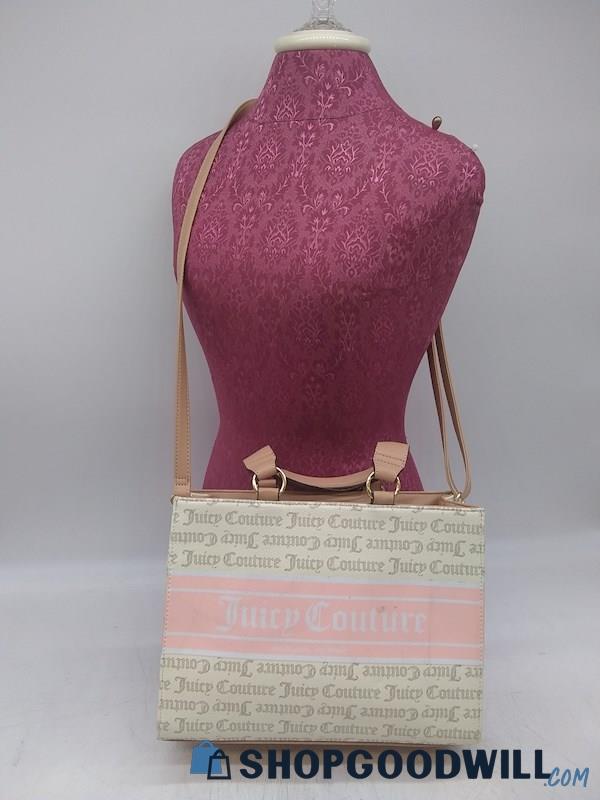 Juicy Couture Beige Signature Coated Canvas Crossbody Satchel Handbag Purse 