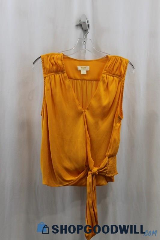 Anthropologie Womens Mustard Orange Front Tie Tank Blouse Sz M