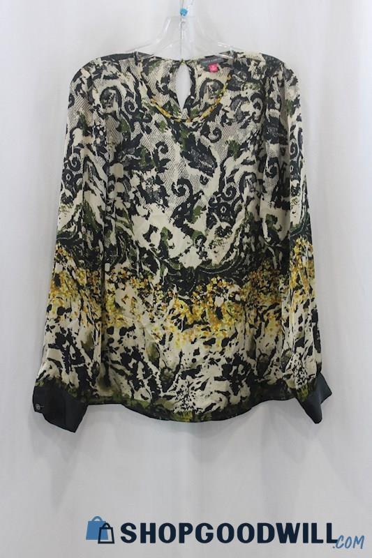 Vince Camuto Women's Beige/Black Print Sheer Blouse SZ M