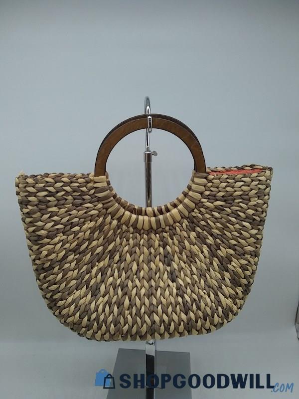 The Limited Beige/ Brown Woven Straw Satchel Handbag Purse 