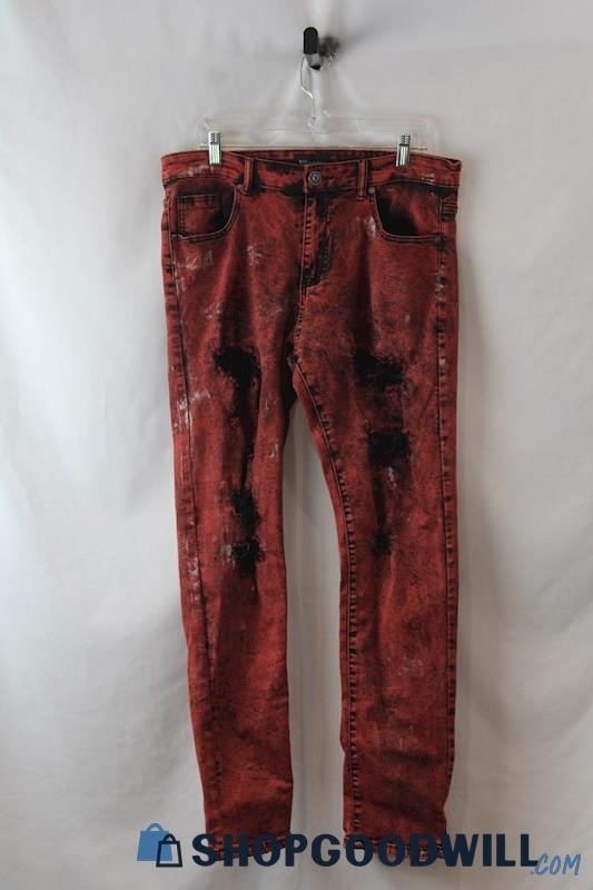 Waimea Men's Red/Black Heather Splatter Pattern Skinny Ankle Jean SZ 34x32