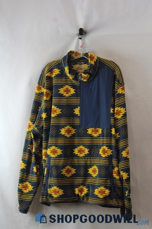 Duluth Trading Men's Navy/Yellow Patterned 1/2 Zip Fleece Sweatshirt SZ 3XL