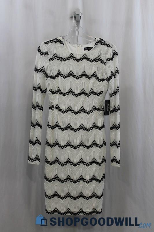 NWT Guess Womens White/Black Textured Pattern Sheath Dress Sz 4