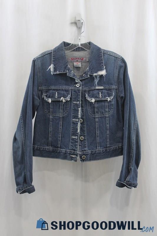 Silver Jeans Womens Blue Distressed Jean Jacket Sz M