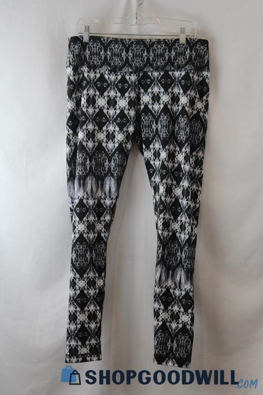 90 Degrees Women's Black/White Geo Patterned Soft Knit Ankle Leggings sz XL