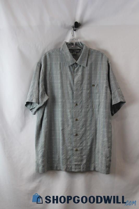 Guide Series Men's Blue Plaid Button Up Textured Stitch Shirt SZ L